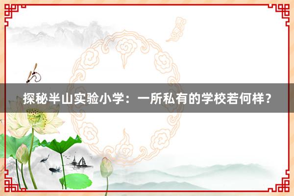 探秘半山实验小学：一所私有的学校若何样？